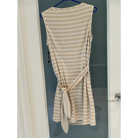 GUESS Hailey Side Ruched Striped Dress Cream/White Size 10 NWT - Picture 8 of 13